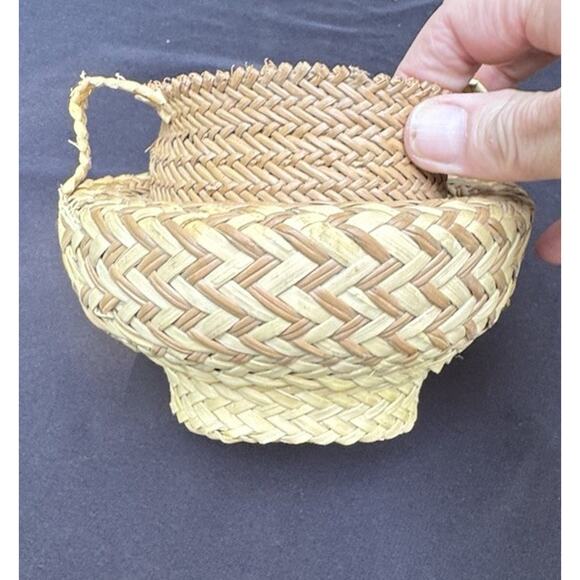Native American Hand Woven Pine Needle Basket -W/Handles 5” Tall -C9 - Picture 9 of 9